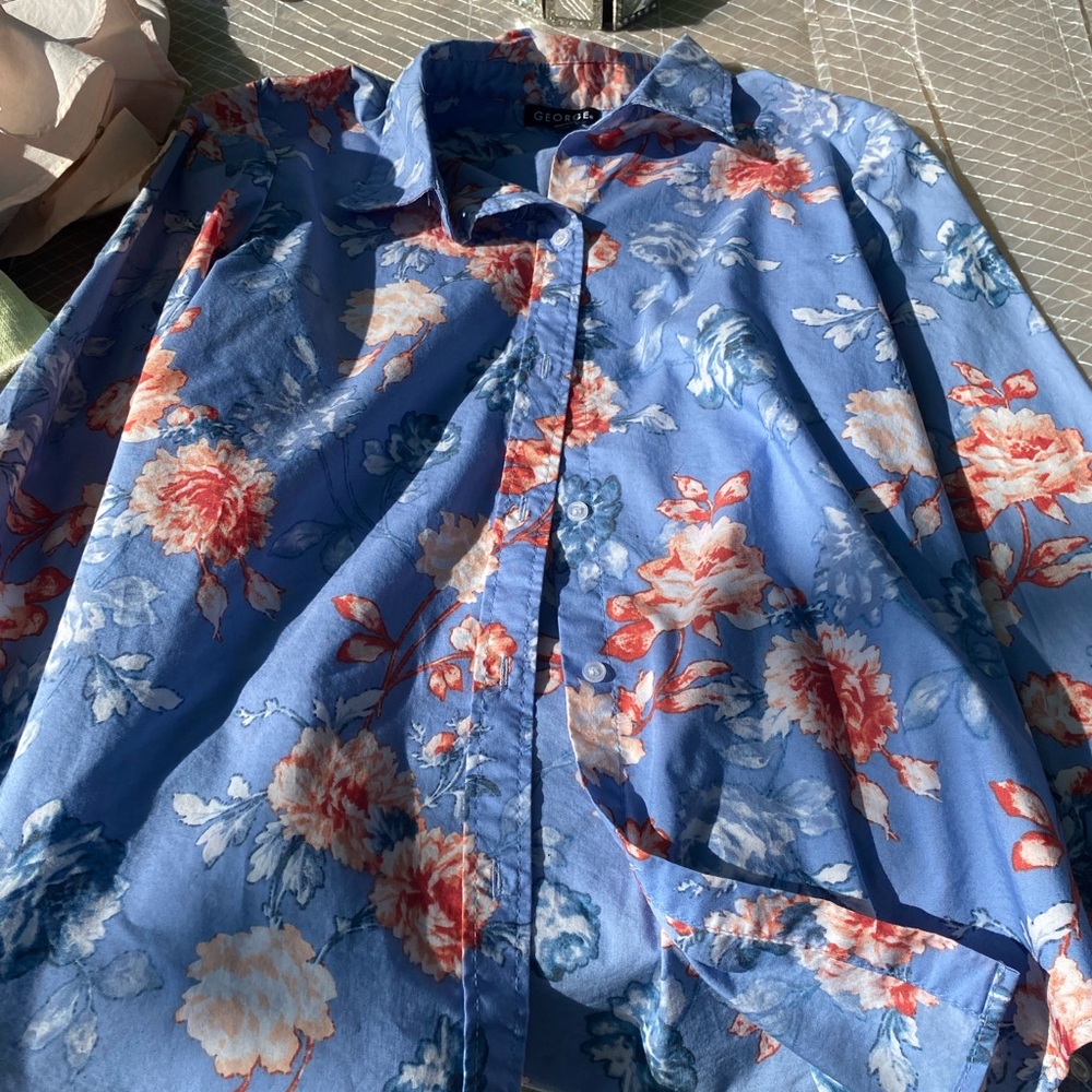 George Blue and Red Casual Button Down Shirt